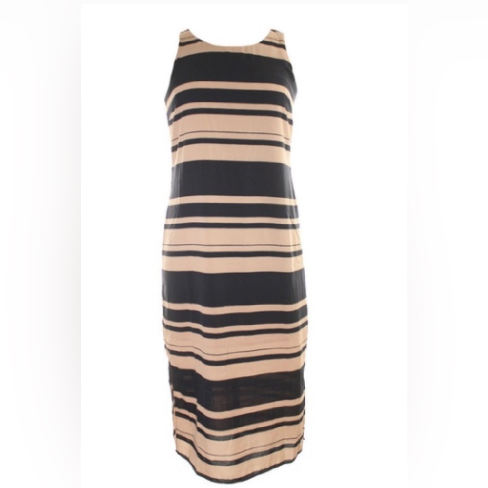 Maison Jules Casual Everyday Stripped Navy Pink Long Maxi Dress size Large-NWT